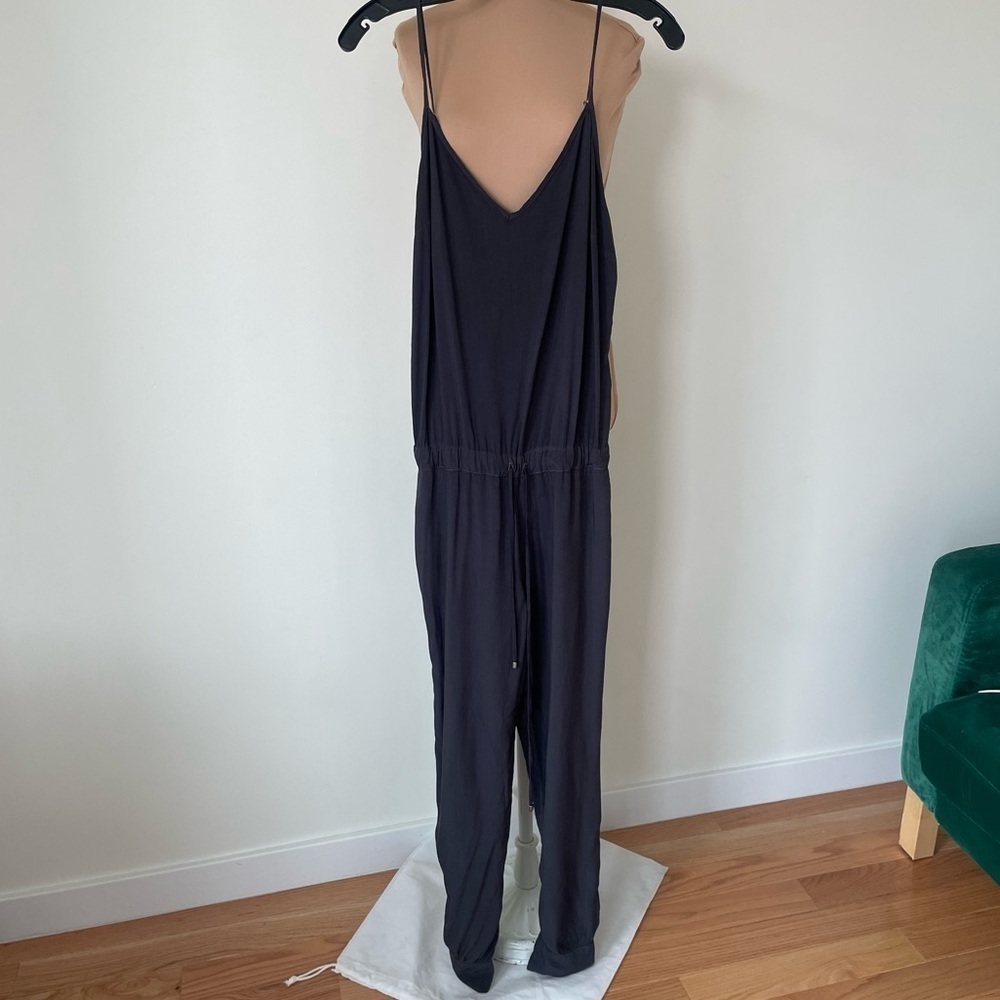 Splendid Gray Rayon V-Neck Zipper Ankle Waist Tie Sleeveless Jumpsuit EUC Size M